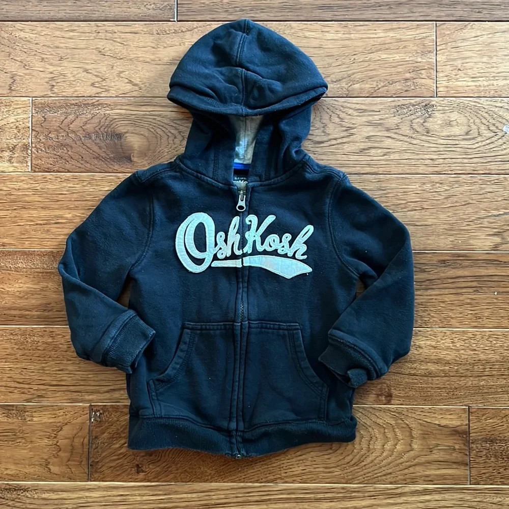 Black Oshkosh Zippered Hooded Sweatshirt Size 4T